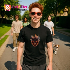 Tricou Craniu inflacarat cu coarne stil diavol Halloween Copii | Dama | Barbat, culoare negru - Img 5