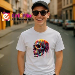Tricou Craniu inflacarat cu culori neon fundal alb Copii | Dama | Barbat - Img 6