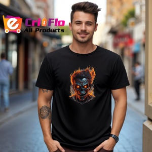 Tricou Craniu inflacarat cu ochi rosii si dinti ascutiti Copii | Dama | Barbat, culoare negru - Img 6