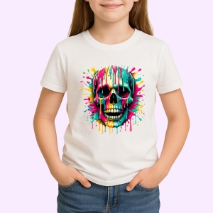 Tricou Craniu inflacarat cu pete de vopsea fundal alb Copii | Dama | Barbat - Img 4