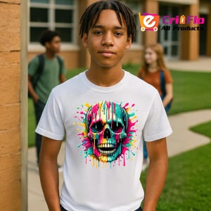Tricou Craniu inflacarat cu pete de vopsea fundal alb Copii | Dama | Barbat - Img 5