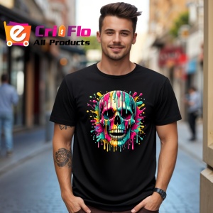 Tricou Craniu inflacarat cu pete de vopsea fundal alb Copii | Dama | Barbat, culoare negru - Img 6