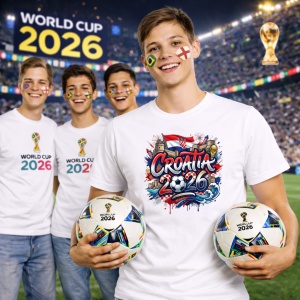 Tricou Croatia World Cup 2026 Fifa, din bumbac 100%, tricou alb, Copii | Dama | Barbat - Img 7