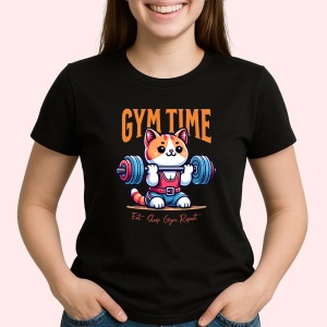 Tricou Cute Cat Gym Time Graphic Negru, Copii | Dama | Barbat - Img 3