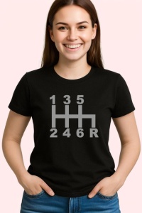 Tricou Cutie De Viteze Manuala 6 Trepte Auto, din bumbac 100%, tricou negru Dama | Barbat - Img 2