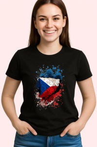 Tricou Czechia Steag Splash Art, Copii | Dama | Barbat, culoare negru - Img 4