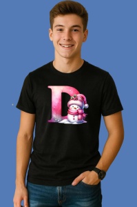 Tricou D Litera Craciun Roz Cu Om De Zapada Fulgi De Zapada, din bumbac 100% Copii | Dama | Barbat - Img 2