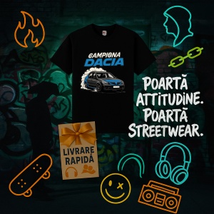 Tricou Dacia Logan Derapaje Controlate Campioana Negru, Copii | Dama | Barbat - Img 3