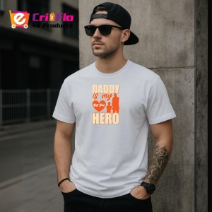 Tricou Daddy Is My Hero Silueta Tata Si Copil V3, din bumbac 100% , tricou alb pentru Barbat - Img 2