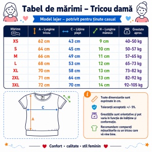 Tricou Damă 100% Bumbac cu Bandă Jos – Croială Lejeră, 22 Culori, XS-3XL - Img 4