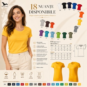Tricou Damă Basic Free din Bumbac, Guler Rotund, Croială Cambrată, Fără Etichetă, 18 Culori, XS–2XL - Img 8