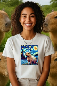 Tricou dama CapyBara - pictat in stil Van Gogh - Img 2