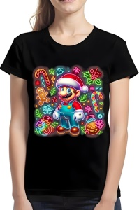 Tricou dama craciun - NEON CHRISTMAS MARIO BROS - tricou, dama, craciun, personaje