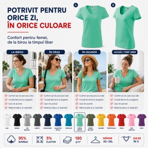 Tricou Damă cu Decolteu în V Malfini – Bumbac 95%, XS-3XL - Img 4