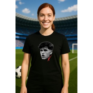 Tricou Dama cu fotbalistul Pau Cubarsi FC Barcelona din bumbac 100% - Img 5
