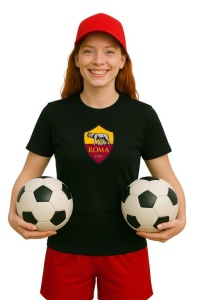 Tricou dama cu logo stema AS Roma Italia , din bumbac 100% - Img 2
