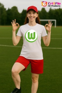Tricou dama cu logo stema VfL Wolfsburg Germania , din bumbac 100%
