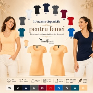 Tricou Damă Elastic cu Decolteu Adânc, Croială Slim Fit, 95% Bumbac, 5% Elastan, 10 Culori, XS–2XL - Img 9