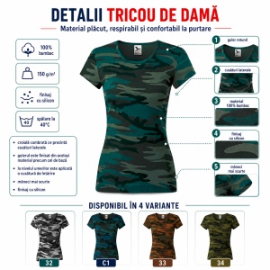 Tricou damă Malfini Camo Pure C22 – 100% bumbac, croială cambrată, imprimeu camuflaj - Img 8
