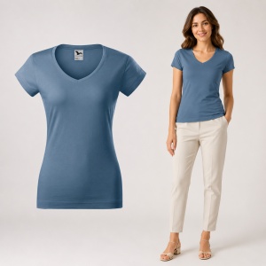 Tricou damă Malfini cu guler în V, 100% bumbac, croială feminină, 13 culori disponibile - Img 15