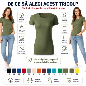 Tricou damă Malfini Gulf 824, 100% bumbac organic, croială cambrată, XS–2XL, 14 culori - Img 2