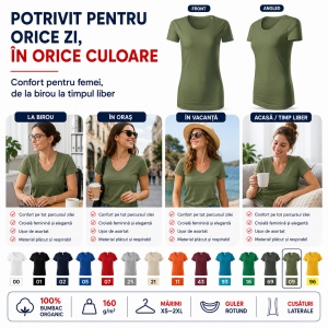 Tricou Damă Malfini Origin GOTS 172 – 100% Bumbac Organic, Croială Cambrată, 15 Culori, XS–2XL - Img 5