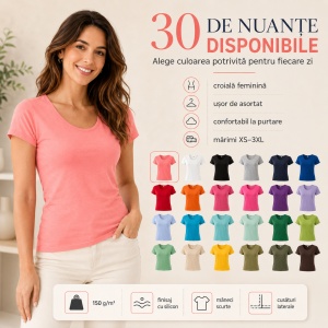 Tricou Damă Simplu cu Guler Rotund, Bumbac 100% – 30 Culori, XS–3XL - Img 10