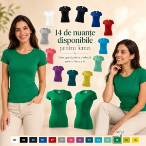 Tricou Damă Slim Fit Elastic, 95% Bumbac și 5% Elastan, Guler Rotund, Mâneci Scurte, 14 Culori, XS–2XL - Img 9