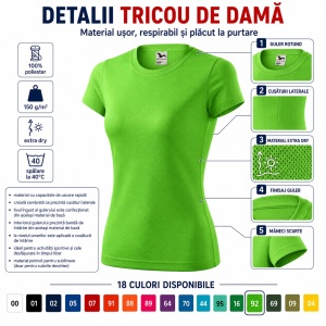 Tricou Damă Sport, pentru sala, alergare, divere activitari sportive, 100% Poliester Extra Dry, Uscare Rapidă, 18 Culori, XS–2XL - Img 6