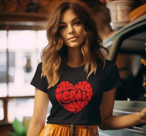Tricou dama Streetwear - All We Need Is Love - din bumbac, personalizat - Cadou - Img 2