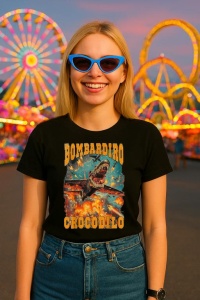 Tricou Dama Tralalero TraLaLa cu Bombadiro Crocodilo Meme Crocodilo Fire Italian Brainrot - Img 3