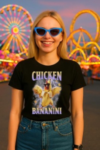 Tricou Dama Tralalero TraLaLa cu Chicken Bananini Italian Brainrot Meme Gen Z - Img 4