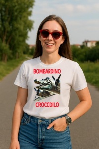 Tricou Dama Tralalero TraLaLa cu Italian Brainrot Bombardino Crocodilo - Img 3