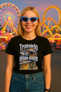 Tricou Dama Tralalero TraLaLa cu Tralalelo VS Brr Patapim Funny Italian Brainrot Meme Graphic