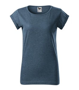 Tricou de dama cu maneci rulate de culoare albastru denim