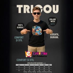Tricou Delfini sarind in valuri cu flori tropicale Copii | Dama | Barbat, culoare negru - Img 6