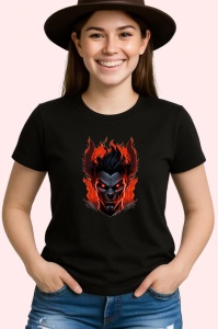 Tricou Demon cu zambet sinistru si flacari albastre Copii | Dama | Barbat, culoare negru - Img 3