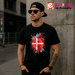 Tricou Denmark Steag Splash Art, Copii | Dama | Barbat, culoare negru - Img 7