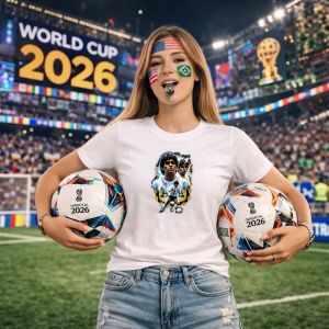 Tricou Diego Maradona Argentina World Cup Fifa 2026, din bumbac 100%, tricou alb, Copii | Dama | Barbat - Img 9