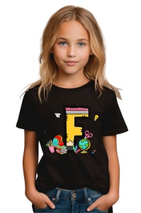 Tricou din bumbac 100% pentru copii, litera F, Back To School, educatie, creioane, carti - Img 2
