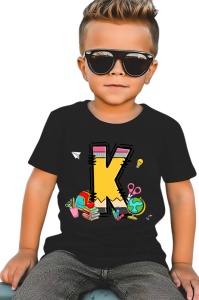 Tricou din bumbac 100% pentru copii, litera K, Back To School, educatie, creioane, carti - Img 3