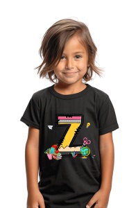 Tricou din bumbac 100% pentru copii, litera Z, Back To School, educatie, creioane, carti - Img 2