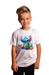 Tricou din bumbac 100% pentru copii, Stitch, Back To School, educatie, joaca, carti, creioane