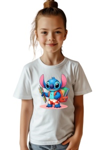 Tricou din bumbac 100% pentru copii, Stitch, Back To School, educatie, creioane, carti - Img 2