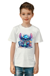 Tricou din bumbac 100% pentru copii, Stitch, Back To School, educatie, calculator, tehnologie - Img 2