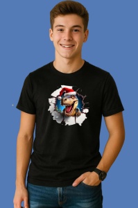 Tricou, dinozaur Cu Braduti Si Fundal Alb Craciun, din bumbac 100% Copii | Dama | Barbat - Img 3