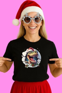 Tricou, dinozaur Cu Decor Craciun Si Zambet Craciun, din bumbac 100% Copii | Dama | Barbat - Img 3
