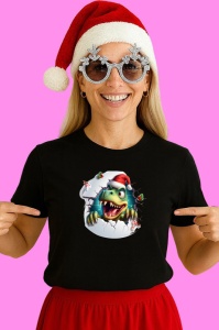 Tricou, dinozaur Cu Fundal Albastru Craciun, din bumbac 100% Copii | Dama | Barbat - Img 3
