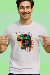 Tricou Dinozaur in stil graffiti cu dinti mari fundal alb Copii | Dama | Barbat - Img 2
