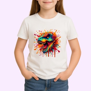 Tricou Dinozaur rosu portocaliu in stil exploziv Copii | Dama | Barbat